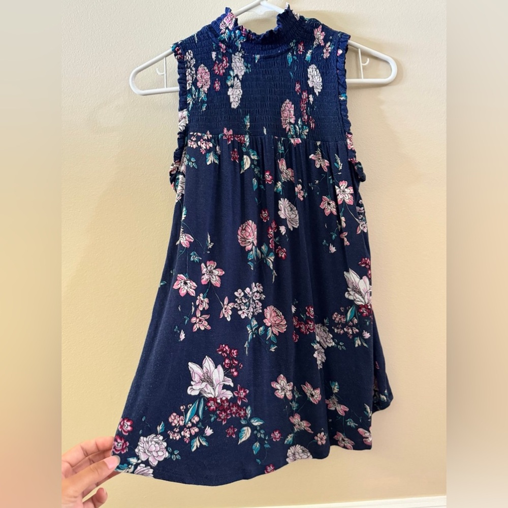 High-Neck, Sleeveless, Dark Floral Top